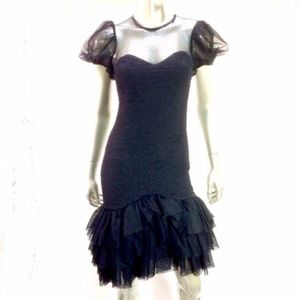 Vtg 80s Karen Miller Tiered Wiggle Mini Prom Dress